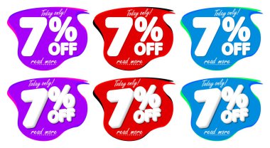 Satışları% 7 indirimli balon pankartlarını, indirimli etiketleri tasarım şablonlarını, bugün sunulan sunucuları, vektör illüstrasyonunu ayarla