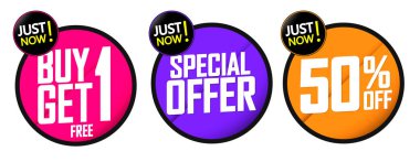 İndirim pankartları tasarım şablonu, indirim etiketleri, harika teklifler, vektör illüstrasyonunu ayarla