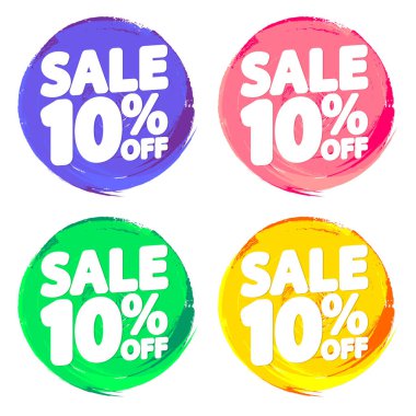 Set Sale 10% off banners, discount tags design template, extra promo, app icons, vector illustration
