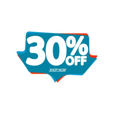 İndirim% 30 indirimli, pankart tasarımı şablonu, indirim etiketi, vektör illüstrasyonu