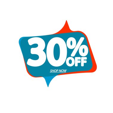 İndirim% 30 indirimli, pankart tasarımı şablonu, indirim etiketi, vektör illüstrasyonu