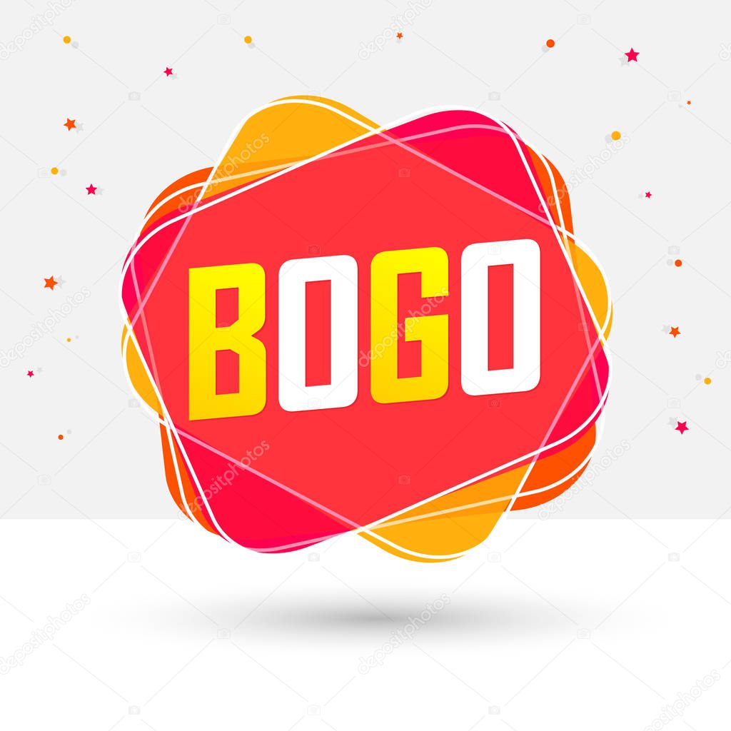 BOGO, sale bubble banner design template, buy 1 get 1 free, discount tag, app icon, vector illustration