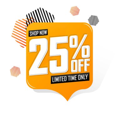 % 25 indirimli etiket, konuşma balonu tasarım şablonu, indirimli etiket, uygulama simgesi, vektör illüstrasyonu