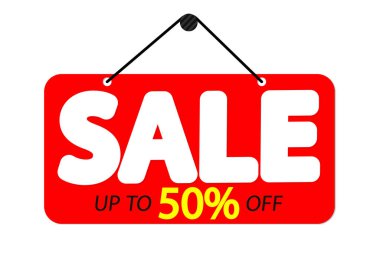 İndirim% 50 indirimli, pankart tasarımı, indirim etiketi, vektör illüstrasyonu