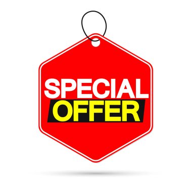 Özel Teklif, bayrak tasarım şablonu, indirim etiketi, uygulama simgesi, vektör illüstrasyonu
