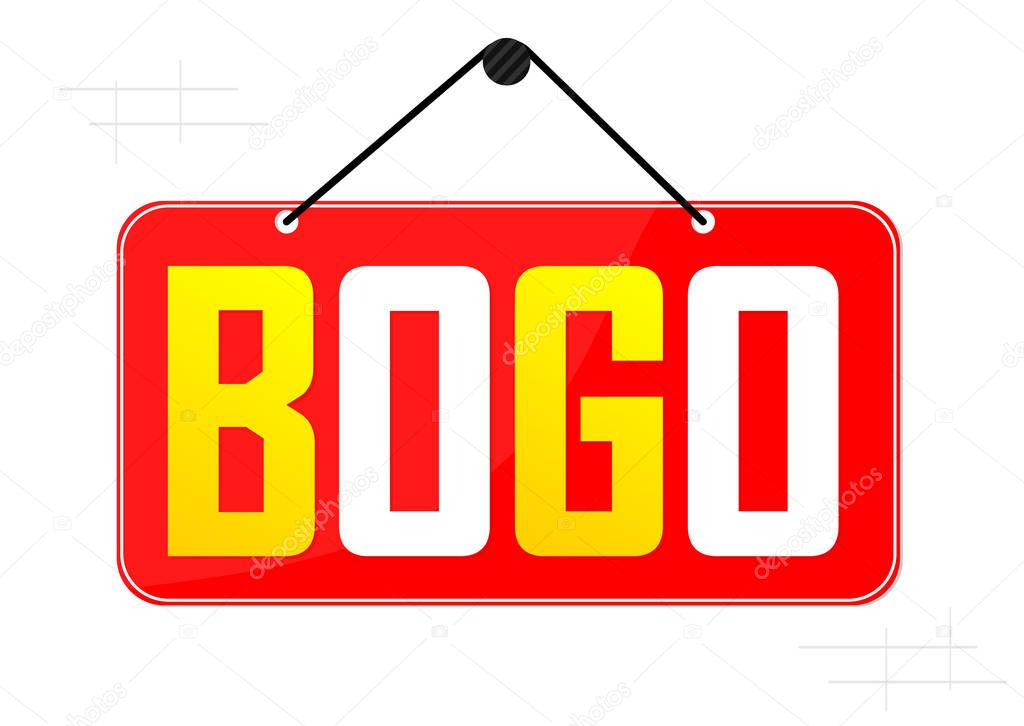 BOGO, Sale banner design template, buy 1 get 1 free, great offer, discount tag, app icon, vector illustration