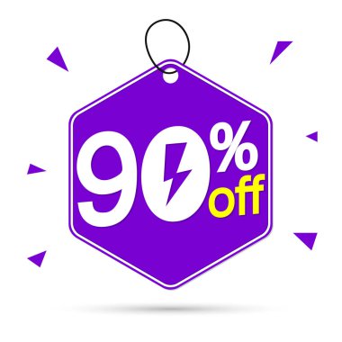 Flaş Satış% 90 indirimli, pankart tasarım şablonu, indirim etiketi, vektör illüstrasyonu