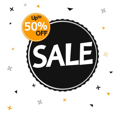 İndirim% 50 indirimli, pankart tasarımı, indirim etiketi, vektör illüstrasyonu