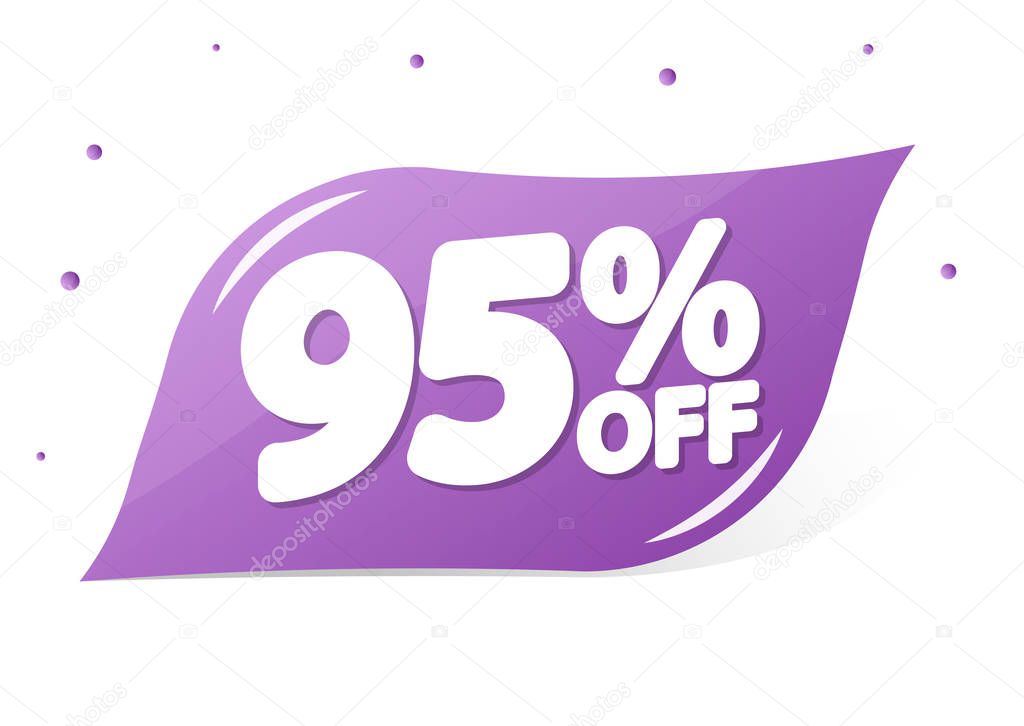 Sale 95% off, banner design template, discount tag, app icon, lowest price, vector illustration