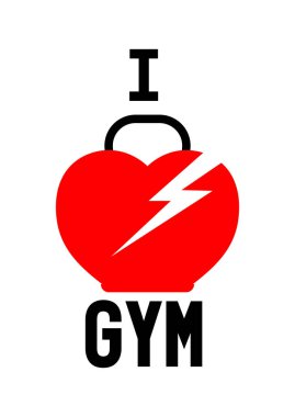 Love Gym logo tasarım şablonu, dambıl simgesi, spor kulübü sembolü, vektör illüstrasyonu