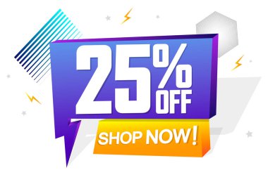 % 25 indirimli etiket, konuşma balonu tasarım şablonu, indirimli etiket, uygulama simgesi, vektör illüstrasyonu