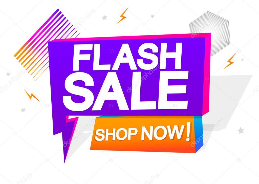Flash Sale, tag design template, discount speech bubble banner, app icon, vector illustration