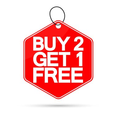 Buy 2 Get 1 Free, Sale banner design template, discount tag, app icon, vector illustration