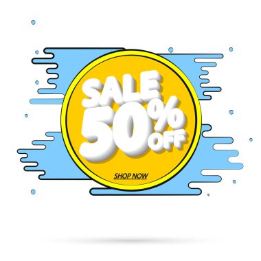 % 50 indirimli, pankart tasarımı şablonu, yaz indirimi etiketi, uygulama simgesi, vektör illüstrasyonu