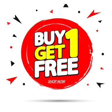 1 Al 1 Bedava, bayrak tasarımı şablonu, indirim etiketi, grunge fırçası, vektör illüstrasyonu