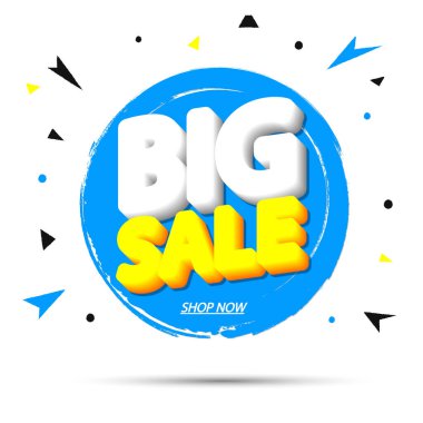 Büyük indirim, pankart tasarım şablonu, indirim etiketi, grunge fırçası, vektör illüstrasyonu