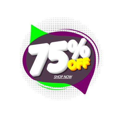 İndirim% 75 indirimli, pankart tasarımı şablonu, indirim etiketi, vektör illüstrasyonu