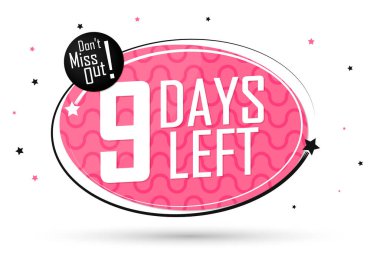 9 gün kaldı, geri sayım etiketi, pankart tasarım şablonu, kaçırmayın, vektör illüstrasyonu