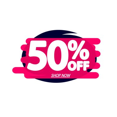 İndirim% 50 indirimli, pankart tasarım şablonu, indirim etiketi, uygulama simgesi, vektör illüstrasyonu