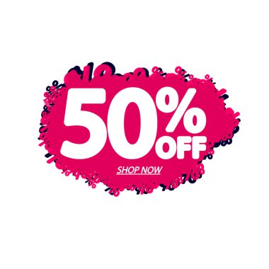 İndirim% 50 indirimli, pankart tasarım şablonu, indirim etiketi, uygulama simgesi, vektör illüstrasyonu