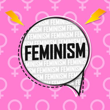 Feminizm, konuşma balonu pankartı tasarım şablonu, vektör illüstrasyonu 