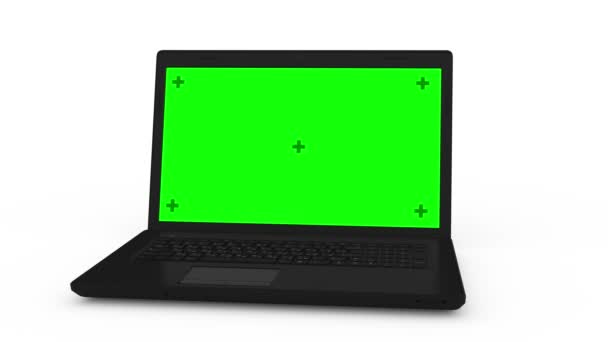 Notebook-computer geïsoleerd. Groene scereen, Mates. 3D-rendering. — Stockvideo