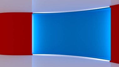 Stüdyo. Yeşil ekran chromakey üretimleri için mükemmel zemin. Beyaz ve mavi arka plan mavi duvar. Kırmızı duvar. 3D. 3d render
