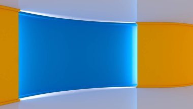 Stüdyo. Yeşil ekran chromakey üretimleri için mükemmel zemin. Beyaz ve mavi arka plan mavi duvar. Sarı duvar. 3D. 3d render