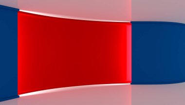 Stüdyo. Yeşil ekran chromakey üretimleri için mükemmel zemin. Beyaz ve mavi arka plan mavi duvar. Kırmızı duvar. 3D. 3d render