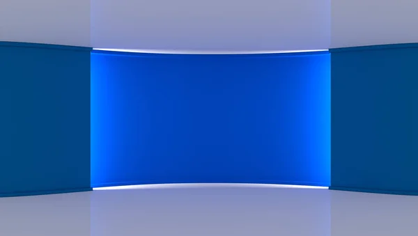 Студія. Ідеальний фон для будь-якого виробництва зеленої екранної хромати. Синій фон. Яскравий фон. Блакитна стіна. 3d. 3D візуалізація — стокове фото