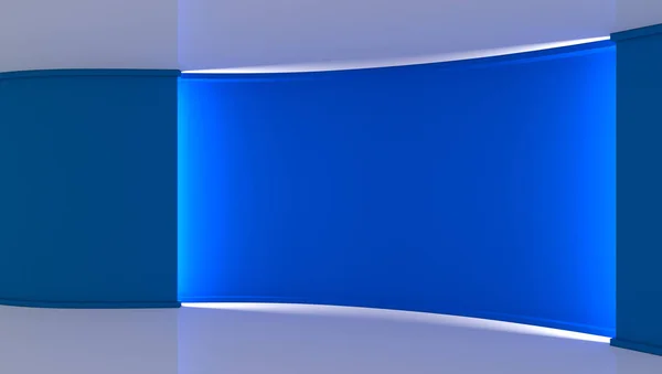 Stüdyo. Yeşil ekran chromakey üretimleri için mükemmel zemin. Mavi arka plan. Parlak arka plan. Mavi duvar. 3D. 3d render