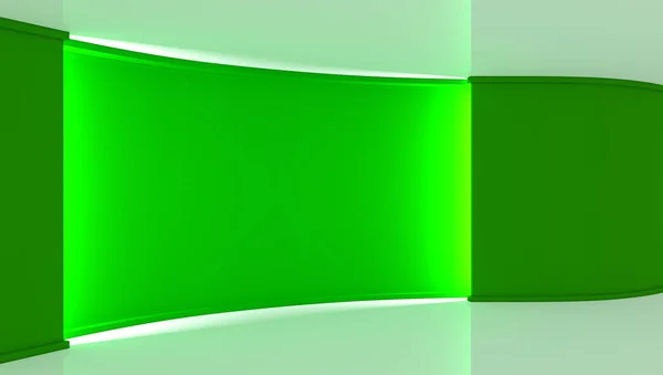 Студія. Ідеальний фон для будь-якого виробництва зеленої екранної хромати. Зелений фон, яскравий фон. Зелена стіна. 3d. 3D візуалізація — стокове фото
