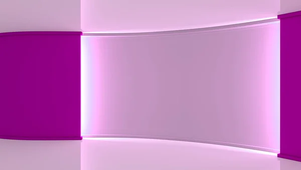 Студия. Идеальный фон для любого зеленого экрана хромаки производства. Белый и фиолетовый фон, белая стена. Фиолетовая стена 3d. 3D рендеринг — стоковое фото