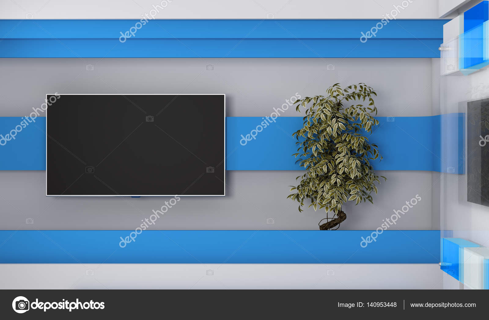 Tv Studio. Backdrop for TV shows .TV on wall. News studio. The perfect  backdrop for any green screen or chroma key video or photo production. 3d  render. Stock Photo by ©Vachom 140953448
