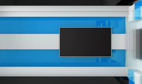 TV stüdyo. Tv için zemin gösterir. TV duvar. News stüdyo. Yeşil ekran veya chroma anahtar video veya fotoğraf üretimleri için mükemmel bir zemin. 3D render.