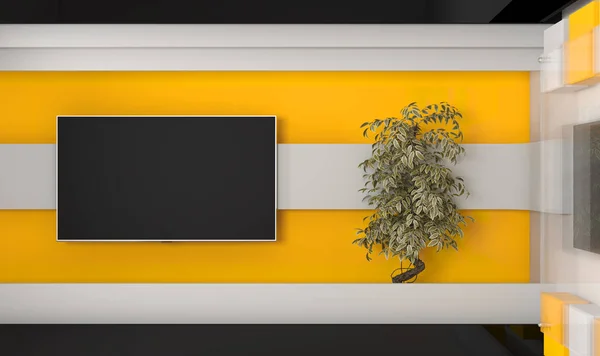 TV stüdyo. Tv için zemin gösterir. TV duvar. News stüdyo. Yeşil ekran veya chroma anahtar video veya fotoğraf üretimleri için mükemmel bir zemin. 3D render.