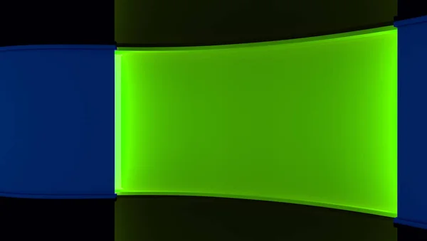 TV stüdyo. Tv için zemin gösterir. TV duvar. News stüdyo. Yeşil ekran veya chroma anahtar video veya fotoğraf üretimleri için mükemmel bir zemin. 3D render.