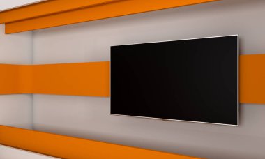 TV stüdyo. Tv için zemin gösterir. TV duvar. News stüdyo. Yeşil ekran veya chroma anahtar video veya fotoğraf üretimleri için mükemmel bir zemin. 3D render.