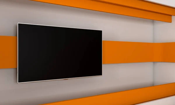 TV-stúdió. Hátteret Tv mutat. A TV falra. Hírek stúdió. A tökéletes hátteret a zöld képernyőn és a chroma key fényképet vagy videót termelést. 3D render. — Stock Fotó