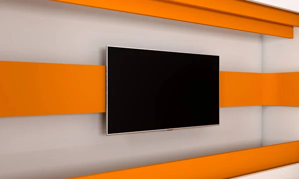 TV-stúdió. Hátteret Tv mutat. A TV falra. Hírek stúdió. A tökéletes hátteret a zöld képernyőn és a chroma key fényképet vagy videót termelést. 3D render. — Stock Fotó