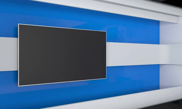 TV stüdyo. Tv için zemin gösterir. TV duvar. News stüdyo. Yeşil ekran veya chroma anahtar video veya fotoğraf üretimleri için mükemmel bir zemin. 3D render.