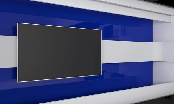 TV-stúdió. Hátteret Tv mutat. A TV falra. Hírek stúdió. A tökéletes hátteret a zöld képernyőn és a chroma key fényképet vagy videót termelést. 3D render. — Stock Fotó