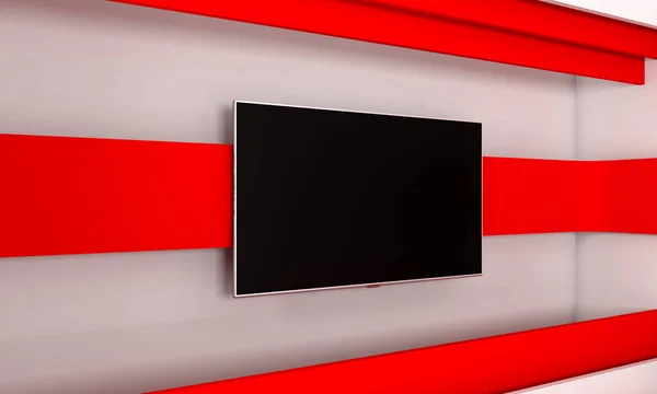 Tv Studio. Backdrop for TV shows .TV on wall. News studio. The perfect backdrop for any green screen or chroma key video or photo production. 3d render. — Stock Photo, Image