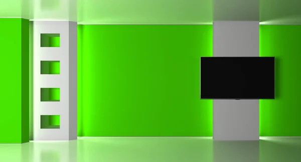 TV stüdyo. Haber studio.3d işleme. Yeşil ekran veya chroma anahtar video veya fotoğraf üretimleri için zemin.