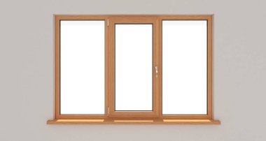 Pencere. Beyaz duvar. İzole pencere. Ahşap pencere. 3D. 3d rende
