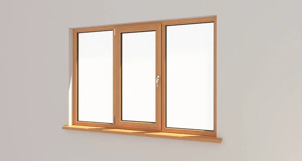 Fenster. weiße Wand. Isoliertes Fenster. Holzfenster. 3d. 3d rende — Stockfoto