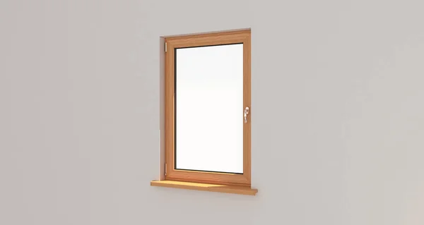 Fenêtre. Mur blanc. Fenêtre isolée. Fenêtre en bois. 3d. Rende 3D — Photo
