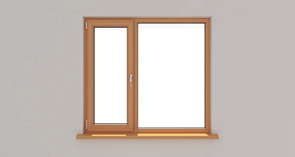 Fenster. weiße Wand. Isoliertes Fenster. Holzfenster. 3d. 3d rende — Stockfoto