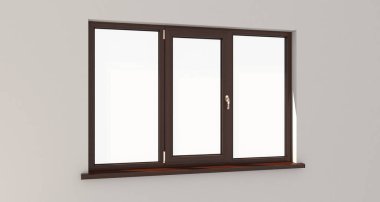 Pencere. Beyaz duvar. İzole pencere. Ahşap pencere. 3D. 3d rende