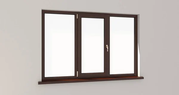 Вікно. Біла стіна. Ізольоване вікно. Дерев'яне вікно. 3d. тривимірний — стокове фото